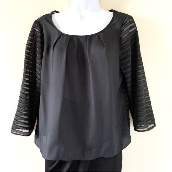 BCBG Women’s Blouse Sheer Striped Sleeve Top 3/4 Length Sleeve Black Size Small - Picture 8 of 11